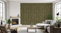 Olive Green Wavy Stripe Wallpaper Mid Century Wallpaper⁠