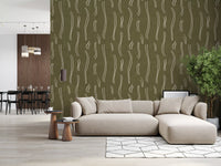 Olive Green Wavy Stripe Wallpaper Mid Century Wallpaper⁠