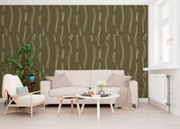 Olive Green Wavy Stripe Wallpaper Mid Century Wallpaper⁠