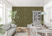 Olive Green Wavy Stripe Wallpaper Mid Century Wallpaper⁠