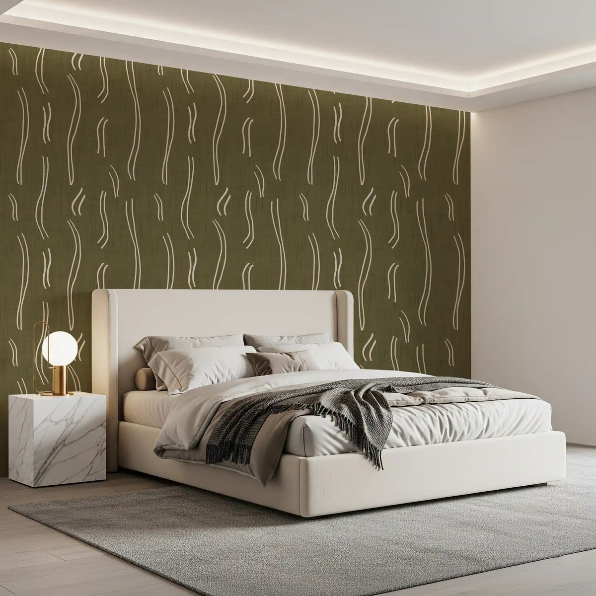 Olive Green Wavy Stripe Wallpaper Mid Century Wallpaper⁠