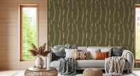 Olive Green Wavy Stripe Wallpaper Mid Century Wallpaper⁠