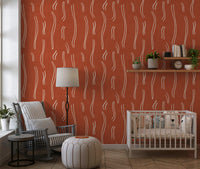 Rust Red Wavy Stripe Wallpaper Mid Century Wallpaper⁠