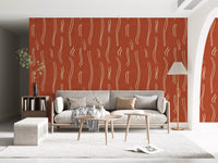 Rust Red Wavy Stripe Wallpaper Mid Century Wallpaper⁠