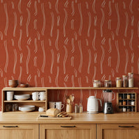 Rust Red Wavy Stripe Wallpaper Mid Century Wallpaper⁠