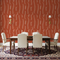 Rust Red Wavy Stripe Wallpaper Mid Century Wallpaper⁠