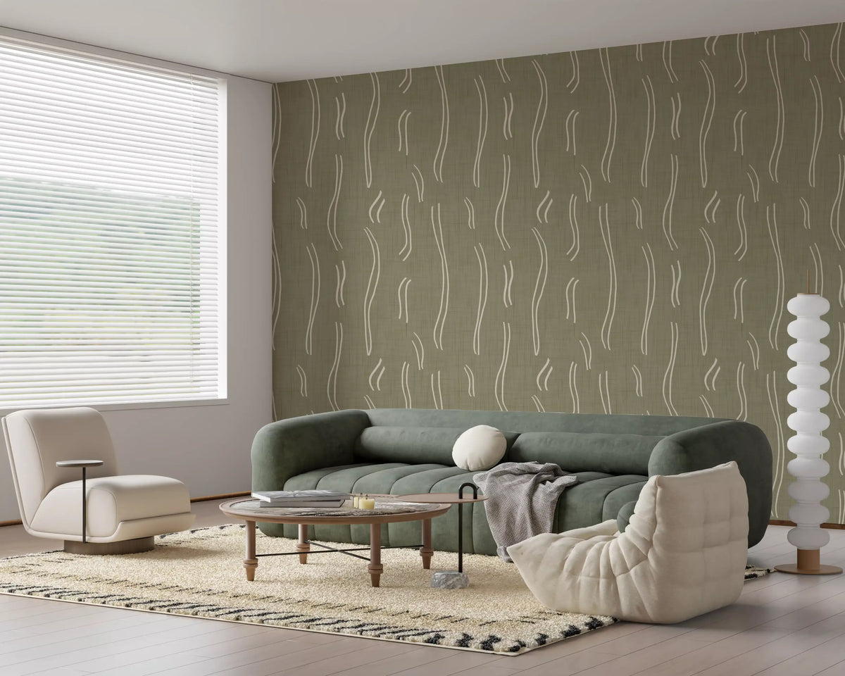 Sage Green Wavy Stripe Wallpaper Mid Century Wallpaper⁠