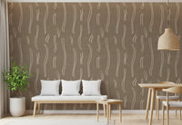 Warm Taupe Wavy Stripe Wallpaper Mid Century Wallpaper⁠