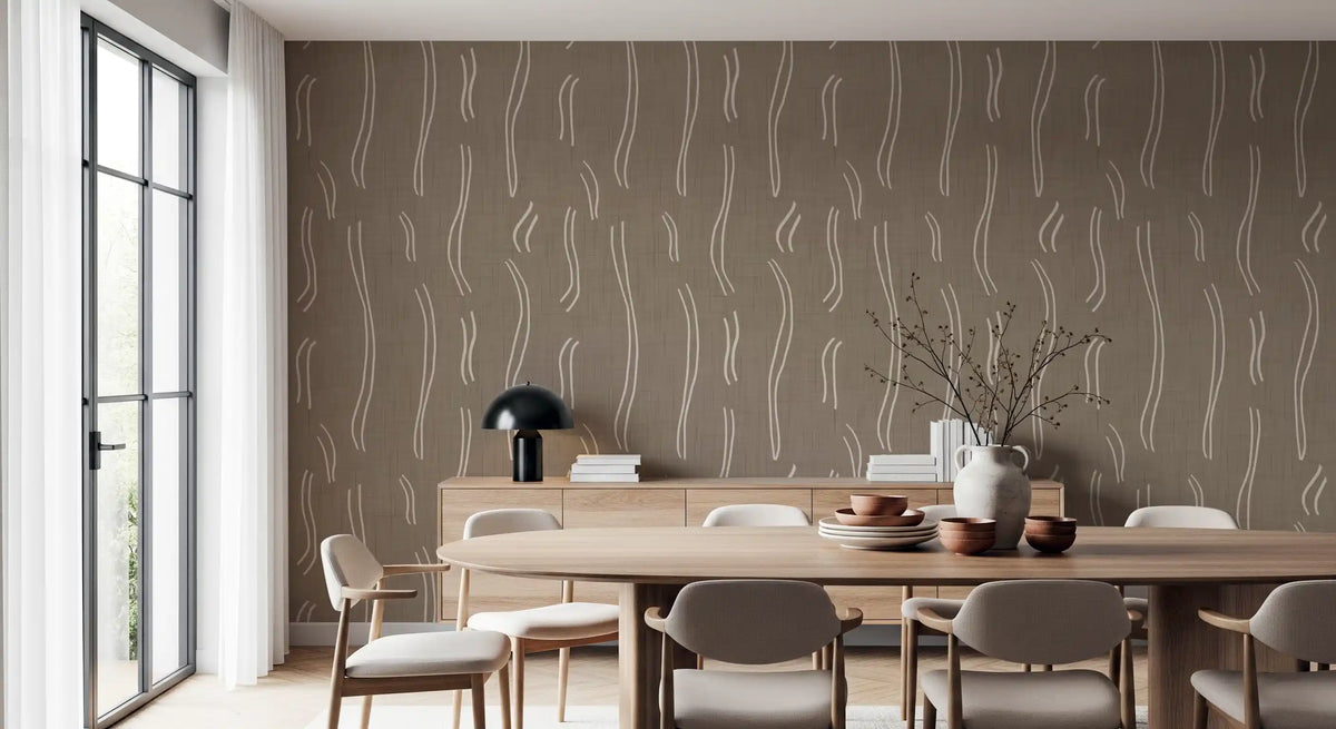 Warm Taupe Wavy Stripe Wallpaper Mid Century Wallpaper⁠