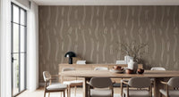 Warm Taupe Wavy Stripe Wallpaper Mid Century Wallpaper⁠