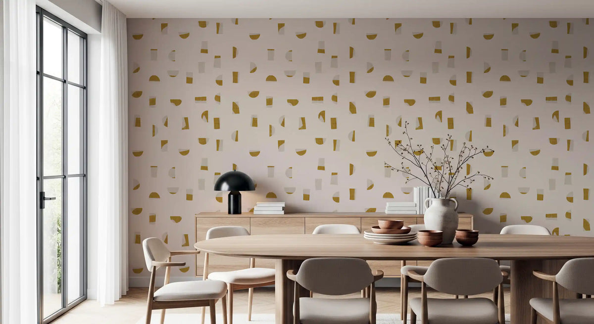 Cream Mustard Abstract Shapes Wallpaper Mid Century Wallpaper⁠