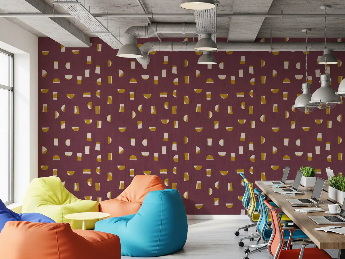 Burgundy Abstract Shapes Wallpaper Mid Century Wallpaper⁠