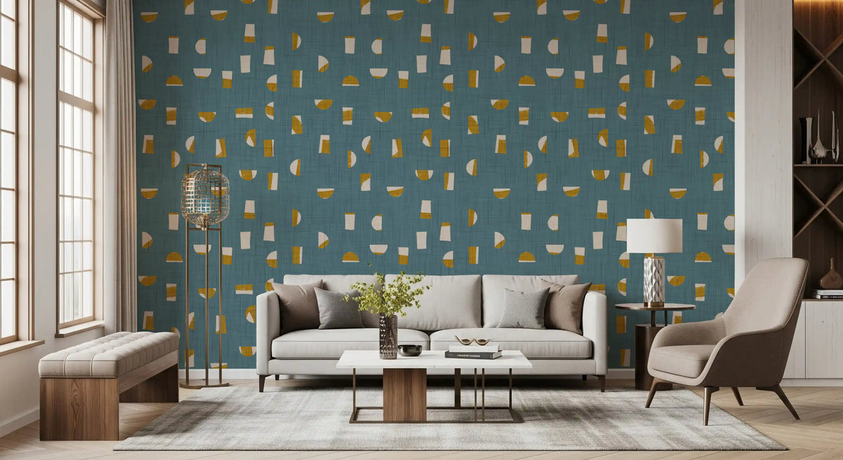 Dusty Teal Abstract Shapes Wallpaper Mid Century Wallpaper⁠
