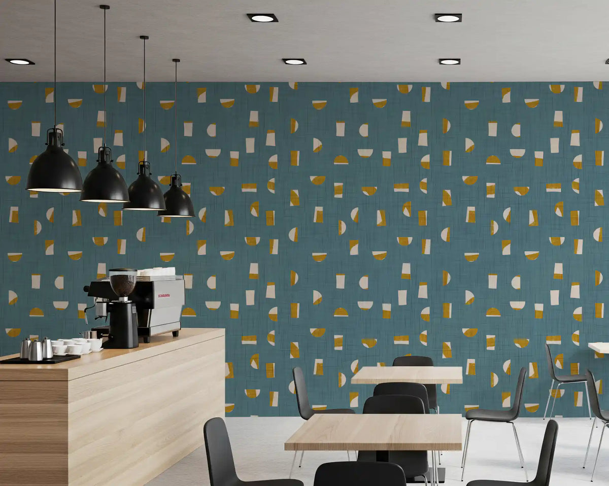 Dusty Teal Abstract Shapes Wallpaper Mid Century Wallpaper⁠