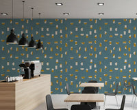 Dusty Teal Abstract Shapes Wallpaper Mid Century Wallpaper⁠
