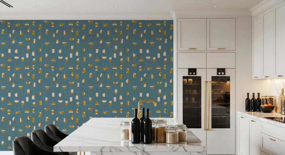 Dusty Teal Abstract Shapes Wallpaper Mid Century Wallpaper⁠