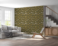 Olive Green Abstract Shapes Wallpaper Mid Century Wallpaper⁠