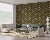 Olive Green Abstract Shapes Wallpaper Mid Century Wallpaper⁠