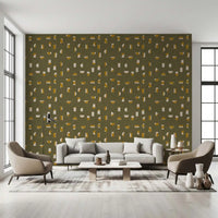 Olive Green Abstract Shapes Wallpaper Mid Century Wallpaper⁠