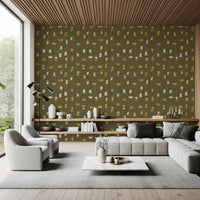 Olive Green Abstract Shapes Wallpaper Mid Century Wallpaper⁠
