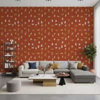 Rust Red Abstract Shapes Wallpaper Mid Century Wallpaper⁠
