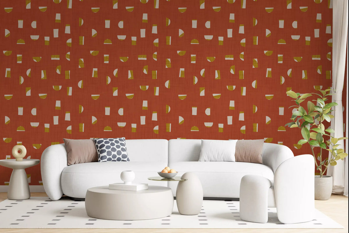 Rust Red Abstract Shapes Wallpaper Mid Century Wallpaper⁠