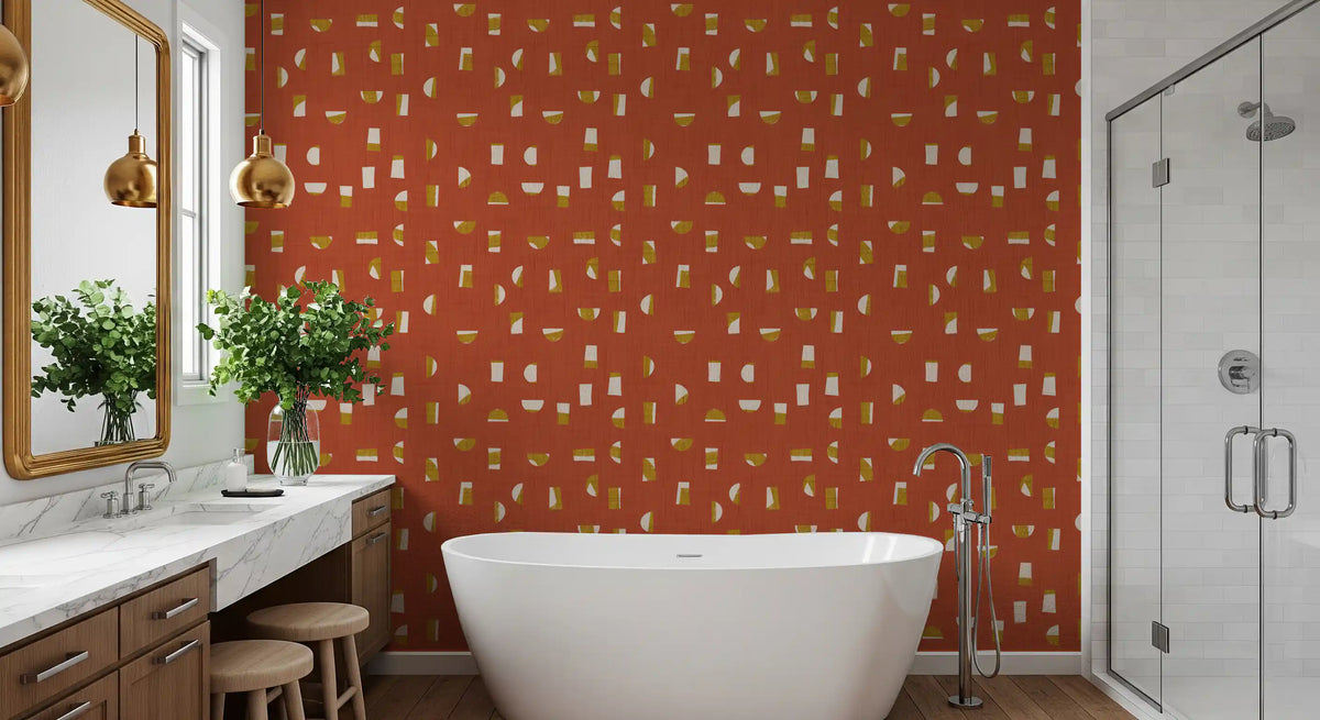 Rust Red Abstract Shapes Wallpaper Mid Century Wallpaper⁠