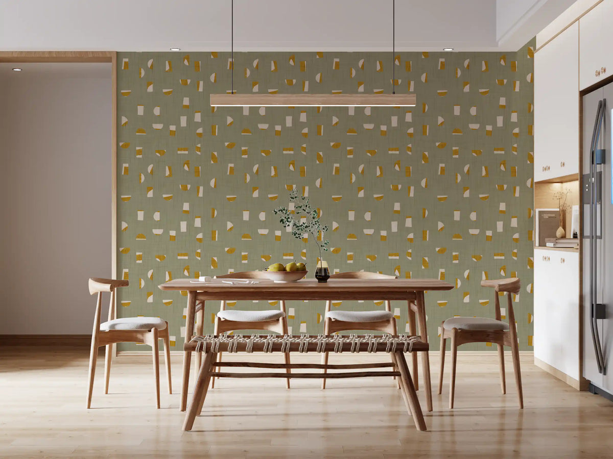 Sage Green Abstract Shapes Wallpaper Mid Century Wallpaper⁠