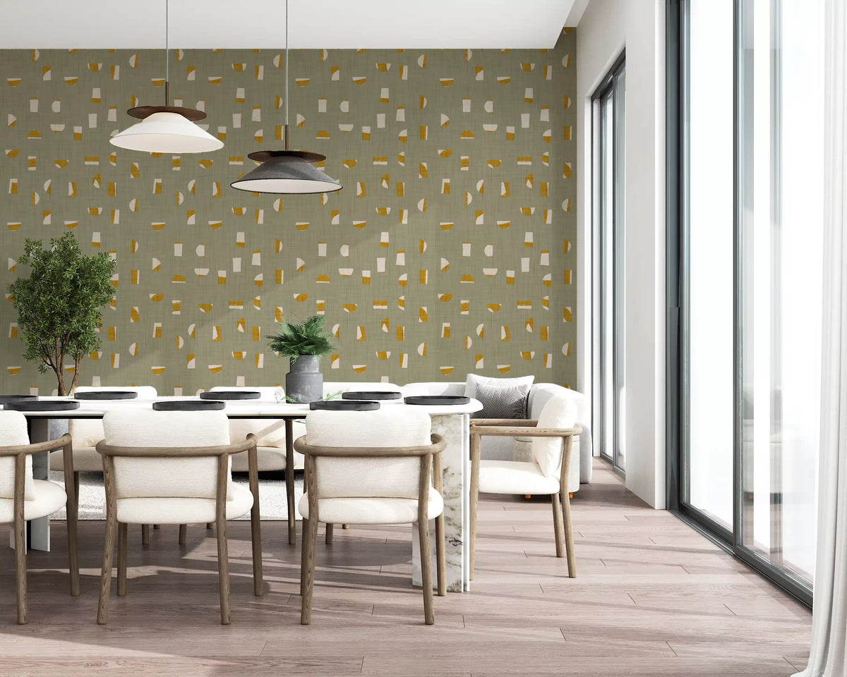 Sage Green Abstract Shapes Wallpaper Mid Century Wallpaper⁠