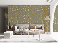 Sage Green Abstract Shapes Wallpaper Mid Century Wallpaper⁠