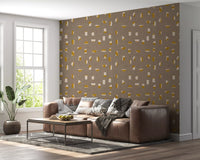 Warm Taupe Abstract Shapes Wallpaper Mid Century Wallpaper⁠
