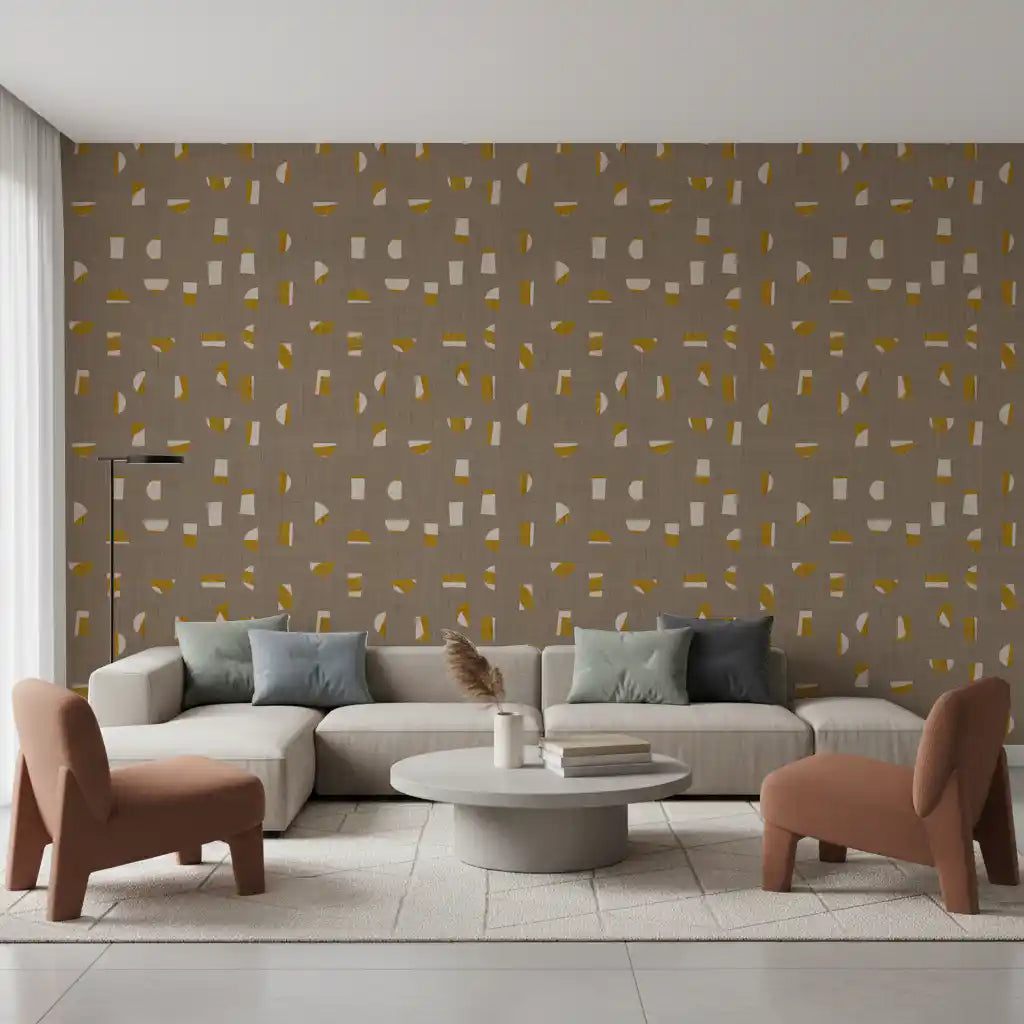 Warm Taupe Abstract Shapes Wallpaper Mid Century Wallpaper⁠