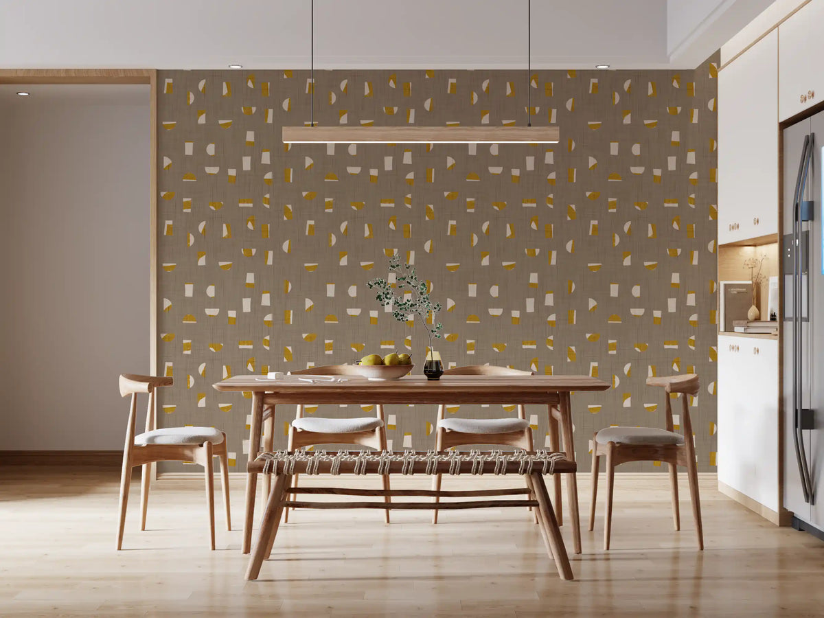 Warm Taupe Abstract Shapes Wallpaper Mid Century Wallpaper⁠