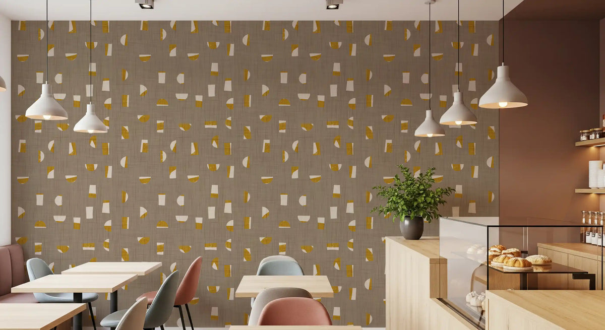 Warm Taupe Abstract Shapes Wallpaper Mid Century Wallpaper⁠