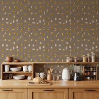 Warm Taupe Abstract Shapes Wallpaper Mid Century Wallpaper⁠