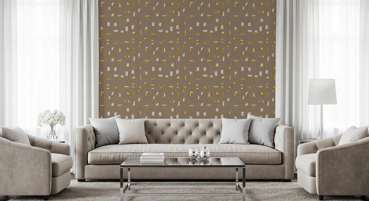 Warm Taupe Abstract Shapes Wallpaper Mid Century Wallpaper⁠