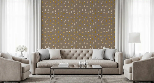 Warm Taupe Abstract Shapes Wallpaper Mid Century Wallpaper⁠