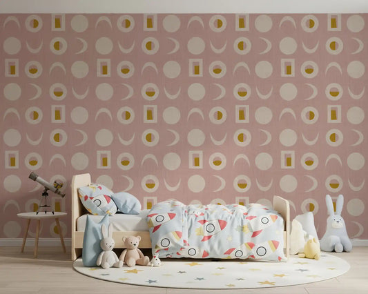 Blush Pink Moon Phase Wallpaper Mid Century Wallpaper⁠