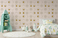 Cream Mustard Moon Phase Wallpaper Mid Century Wallpaper⁠