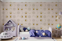 Cream Mustard Moon Phase Wallpaper Mid Century Wallpaper⁠