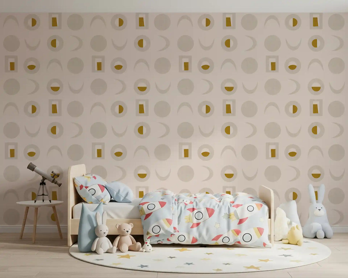 Cream Mustard Moon Phase Wallpaper Mid Century Wallpaper⁠
