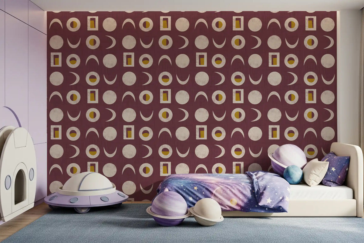 Burgundy Moon Phase Wallpaper Mid Century Wallpaper⁠