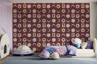 Burgundy Moon Phase Wallpaper Mid Century Wallpaper⁠