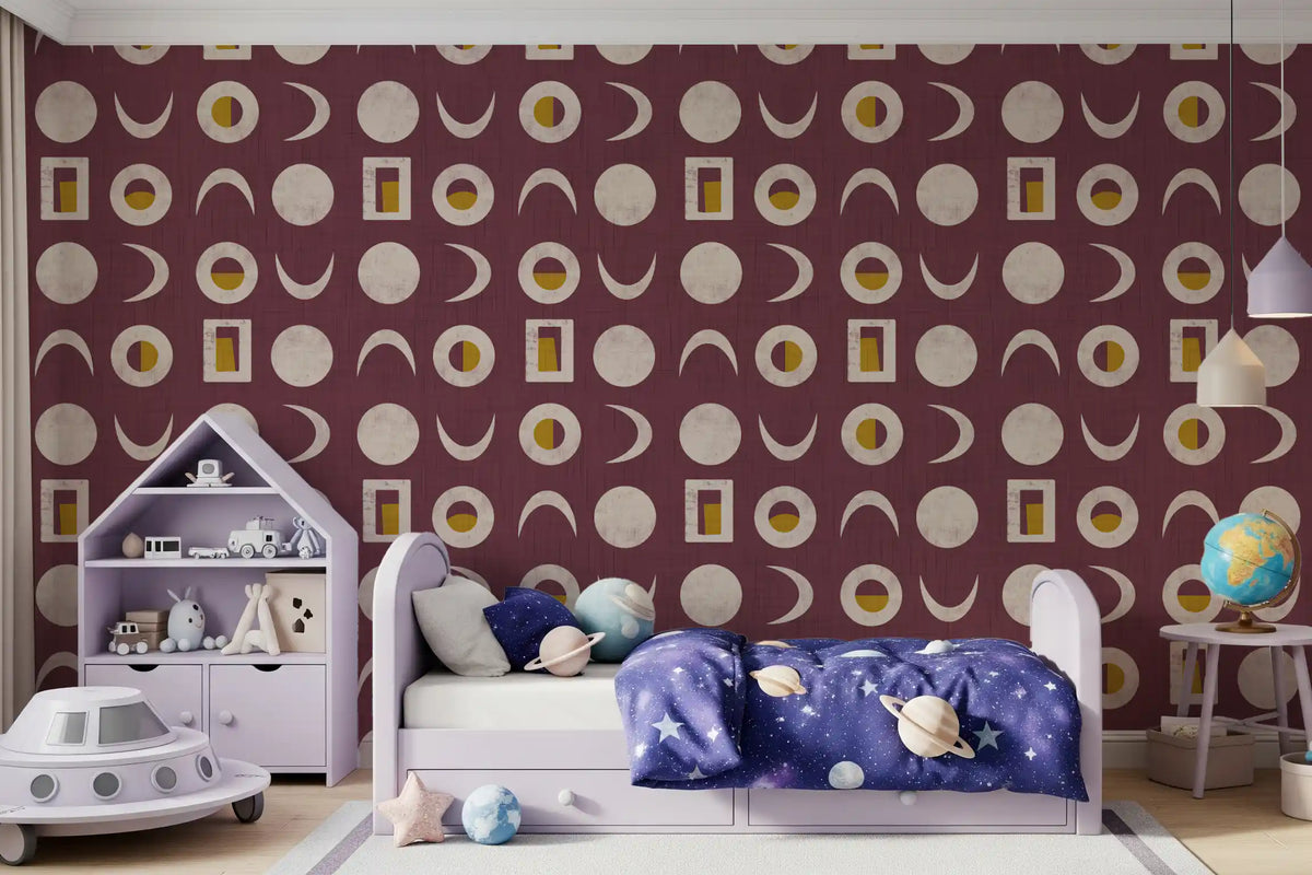 Burgundy Moon Phase Wallpaper Mid Century Wallpaper⁠