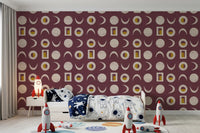 Burgundy Moon Phase Wallpaper Mid Century Wallpaper⁠