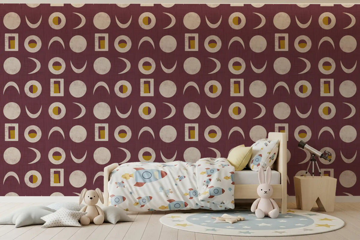 Burgundy Moon Phase Wallpaper Mid Century Wallpaper⁠