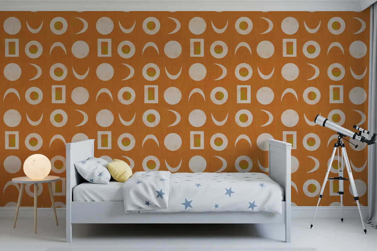 Burnt Orange Moon Phase Wallpaper Mid Century Wallpaper⁠