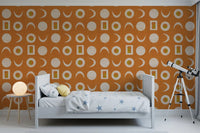 Burnt Orange Moon Phase Wallpaper Mid Century Wallpaper⁠