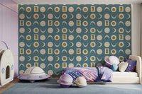 Dusty Teal Moon Phase Wallpaper Mid Century Wallpaper⁠