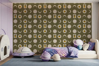 Olive Green Moon Phase Wallpaper Mid Century Wallpaper⁠